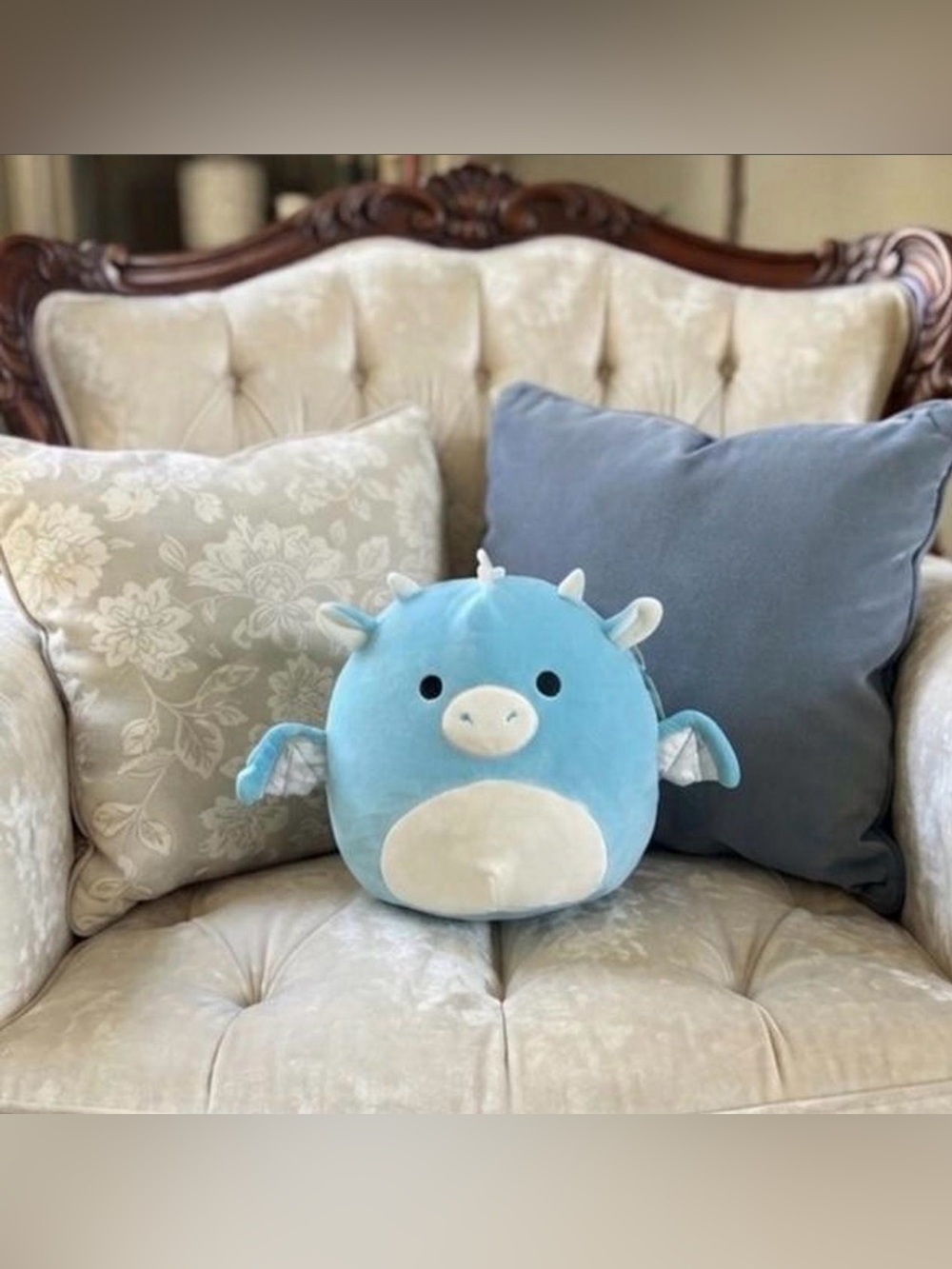 Squishmallows Light Blue and White Dragon Plush Pillow